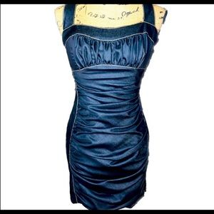 Rare- Vintage Ruffled Pleats & CutOut Bodycon “Denim” Dress